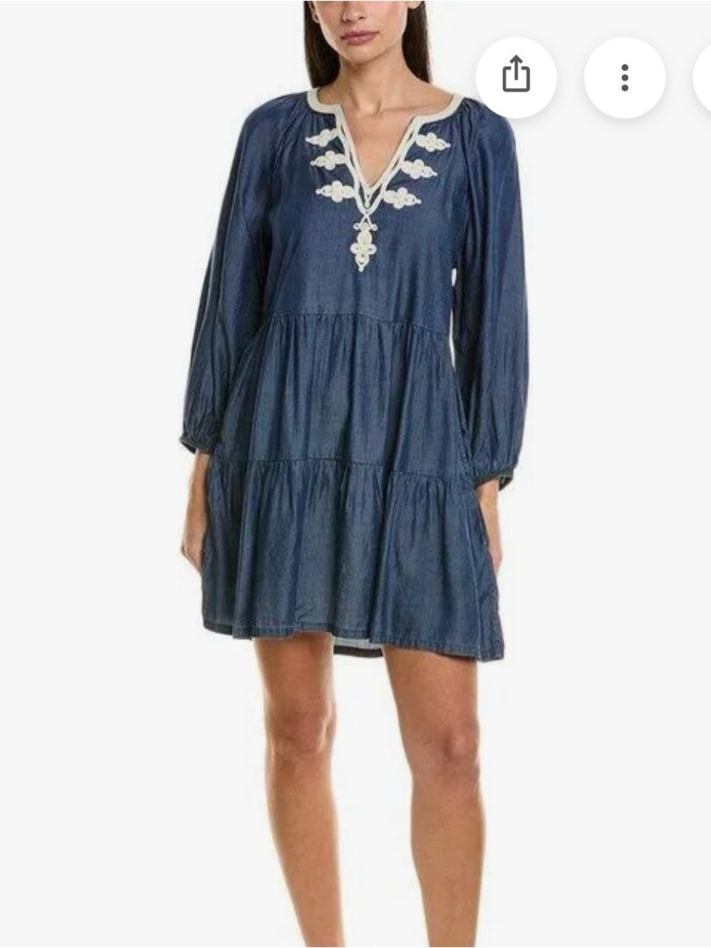 Tommy Bahama Blue Tiered Tunic Dress with White Embroidered Neckline